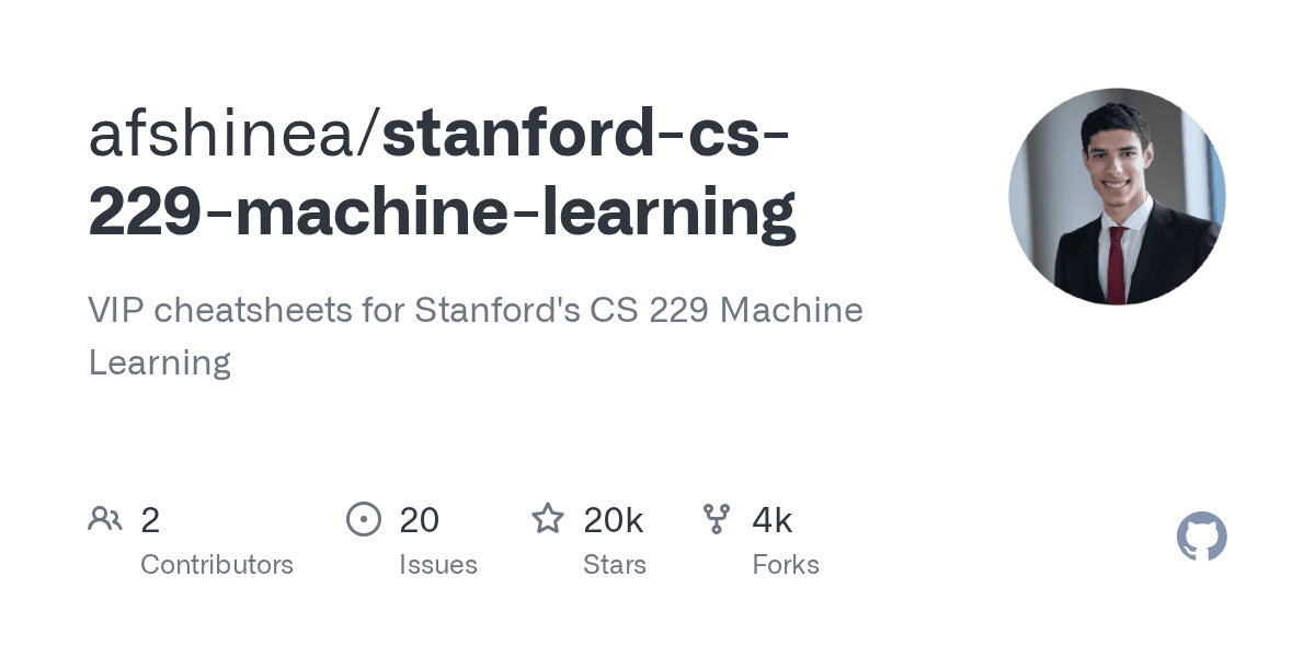 GitHub social card for afshinea/stanford-cs-229-machine-learning