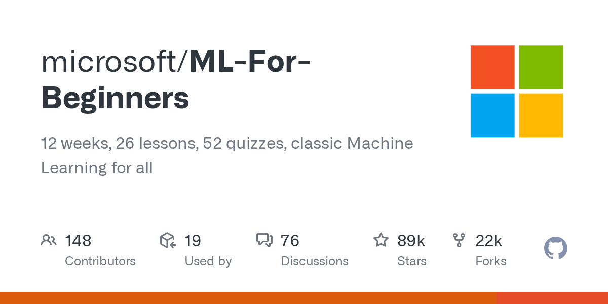GitHub social card for microsoft/ML-For-Beginners